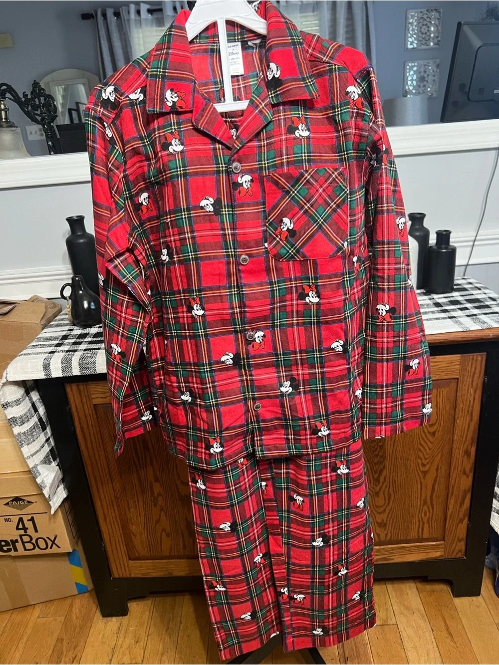 Disney- Red Plaid Kids Pajamas with Mickey Print-Unisex